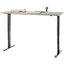 Bureau, elektrisch in hoogte verstelbaar, T-poot zonder dwarsbalk, B 1600 x D 800 x H 605-1265 mm, eiken/zwart