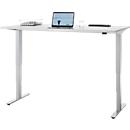 Bureau, elektrisch in hoogte verstelbaar, T-poot zonder dwarsbalk, B 1600 x D 800 x H 605-1265 mm, lichtgrijs/zilver