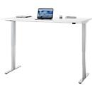 Bureau, elektrisch in hoogte verstelbaar, T-poot zonder dwarsbalk, B 1600 x D 800 x H 605-1265 mm, wit/zilver