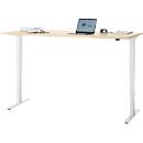 Bureau, elektrisch in hoogte verstelbaar, T-poot zonder dwarsbalk, B 1800 x D 800 x H 605-1265 mm, ahorn/wit