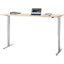 Bureau, elektrisch in hoogte verstelbaar, T-poot zonder dwarsbalk, B 1800 x D 800 x H 605-1265 mm, ahorn/zilver
