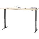 Bureau, elektrisch in hoogte verstelbaar, T-poot zonder dwarsbalk, B 1800 x D 800 x H 605-1265 mm, ahorn/zwart
