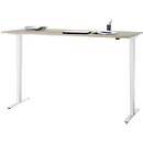 Bureau, elektrisch in hoogte verstelbaar, T-poot zonder dwarsbalk, B 1800 x D 800 x H 605-1265 mm, eiken/wit