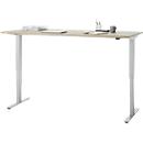 Bureau, elektrisch in hoogte verstelbaar, T-poot zonder dwarsbalk, B 1800 x D 800 x H 605-1265 mm, eiken/zilver