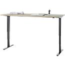 Bureau, elektrisch in hoogte verstelbaar, T-poot zonder dwarsbalk, B 1800 x D 800 x H 605-1265 mm, eiken/zwart
