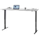 Bureau, elektrisch in hoogte verstelbaar, T-poot zonder dwarsbalk, B 1800 x D 800 x H 605-1265 mm, lichtgrijs/zwart