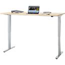 Bureau, elektrisch in hoogte verstelbaar, T-poot zonder traverse, B 1600 x D 800 x H 605-1265 mm, ahorn/zilver