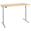 Bureau, elektrisch in hoogte verstelbaar, T-voet, B 1600 x D 800 x H 620-1270 mm, ahorn/wit aluminium + memoryschakelaar