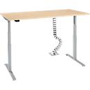 Bureau, elektrisch in hoogte verstelbaar, T-voet, H 620-1270 mm, ahorn/wit aluminium + memory control en gratis Quadro kabelslang