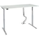 Bureau, elektrisch in hoogte verstelbaar, T-voet, H 620-1270 mm, aluminium lichtgrijs/wit + memory control en gratis Quadro kabelslang