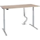 Bureau, elektrisch in hoogte verstelbaar, T-voet, H 620-1270 mm, eiken/wit aluminium + memory control en gratis Quadro kabelslang