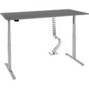 Bureau, elektrisch in hoogte verstelbaar, T-voet, H 620-1270 mm, grafiet/wit aluminium + memory control en gratis Quadro kabelslang