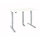 Bureau, hauteur réglable électriquement, avec chaîne et passage de câbles, rectangulaire, pied en T, L 1200 x P 800 x H 715-1205 mm, blanc/blanc aluminium