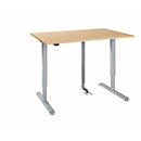 Bureau, hauteur réglable électriquement, avec chaîne et passage de câbles, rectangulaire, pied en T, L 1200 x P 800 x H 715-1205 mm, érable/aluminium blanc