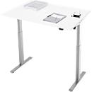 Bureau, hauteur réglable électriquement, rectangulaire, pied en T, L 1200 x P 800 x H 720-1200 mm, blanc/argenté