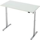 Bureau, hauteur réglable électriquement, rectangulaire, pied en T, L 1300 x P 650 x H 720-1200 mm, gris clair/argenté
