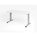 Bureau Home Office, réglage manuel de la hauteur, rectangulaire, pieds en C, L 1400 x P 672 x H 650-850 mm, blanc/argenté