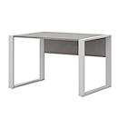 Bureau Home Office TEMPIO, rectangulaire, piètement traineau, L 1500 x P 800 x H 740 mm, avec support guide-câbles, béton/blanc