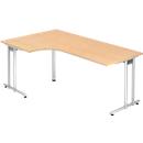 Bureau incliné 90° JENA, pied C, peut être monté à gauche, B 2000 mm, finition érable