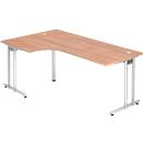 Bureau incliné 90° JENA, pied C, peut être monté à gauche, L 2000 mm, finition noyer
