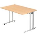 Bureau JENA, pieds en C, rectangulaire, l. 1200 x P 800 x H 720 mm, armature alu argenté, coloris érable