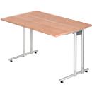 Bureau JENA, pieds en C, rectangulaire, l. 1200 x P 800 x H 720 mm, armature alu argenté, coloris noyer