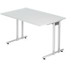 Bureau JENA, pieds en C, rectangulaire, l. 1200 x P 800 x H 720 mm, armature alu argenté, gris clair