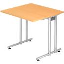 Bureau JENA, pieds en C, rectangulaire, l. 800 x P 800 x H 720 mm, armature alu argenté, coloris hêtre