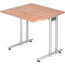 Bureau JENA, pieds en C, rectangulaire, l. 800 x P 800 x H 720 mm, armature alu argenté, coloris noyer