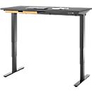 Bureau met bamboe accessoirelade & kabelgoot van gerecycled vilt, elektrisch in hoogte verstelbaar, B 1300 x D 650 x H 605-1265 mm, grafiet/zwart