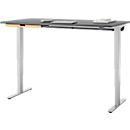Bureau met bamboe accessoirelade & kabelgoot van gerecycled vilt, elektrisch in hoogte verstelbaar, B 1600 x D 800 x H 605-1265 mm, grafiet/zilver