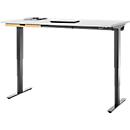 Bureau met bamboe accessoirelade & kabelgoot van gerecycled vilt, elektrisch in hoogte verstelbaar, B 1600 x D 800 x H 605-1265 mm, lichtgrijs/zwart