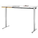 Bureau met bamboe accessoirelade & kabelgoot van gerecycled vilt, elektrisch in hoogte verstelbaar, B 1600 x D 800 x H 605-1265 mm, wit/zilver