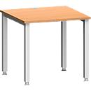 Bureau MODENA FLEX, carré, 4 pieds en tube carré, L 800 x P 800 x H 720-820 mm, hêtre/aluminium blanc
