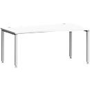 Bureau MODENA FLEX, forme libre, approche à droite, 4 pieds en tube carré, L 1800 x P 1000/800 x H 720-820 mm, blanc/aluminium blanc