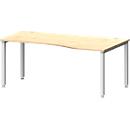 Bureau MODENA FLEX, forme libre, approche à droite, 4 pieds en tube carré, L 1800 x P 1000/800 x H 720-820 mm, érable/aluminium blanc