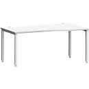 Bureau MODENA FLEX, forme libre, approche à droite, 4 pieds en tube carré, L 1800 x P 1000/800 x H 720-820 mm, gris clair/aluminium blanc