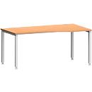Bureau MODENA FLEX, forme libre, approche à droite, 4 pieds en tube carré, L 1800 x P 1000/800 x H 720-820 mm, hêtre/aluminium blanc