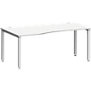 Bureau MODENA FLEX, forme libre, approche à gauche, 4 pieds en tube carré, L 1800 x P 1000/800 x H 720-820 mm, gris clair/aluminium blanc