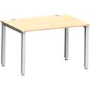 Bureau MODENA FLEX, rectangulaire, 4 pieds en tube carré, L 1200 x P 800 x H 720-820 mm, érable/aluminium blanc