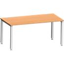 Bureau MODENA FLEX, rectangulaire, 4 pieds en tube carré, L 1600 x P 800 x H 720-820 mm, hêtre/aluminium blanc