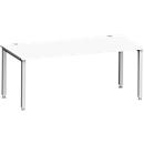 Bureau MODENA FLEX, rectangulaire, 4 pieds en tube carré, L 1800 x P 800 x H 720-820 mm, blanc/aluminium blanc
