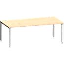 Bureau MODENA FLEX, rectangulaire, 4 pieds en tube carré, L 2000 x P 1000 x H 720-820 mm, érable/aluminium blanc