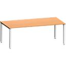 Bureau MODENA FLEX, rectangulaire, 4 pieds en tube carré, L 2000 x P 1000 x H 720-820 mm, hêtre/aluminium blanc