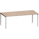 Bureau MODENA FLEX, vierkant, 4-poots vierkante buis, B 2000 x D 1000 x H 720-820 mm, eiken/wit aluminium