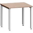Bureau MODENA FLEX, vierkant, 4-poots vierkante buis, B 800 x D 800 x H 720-820 mm, eiken/wit aluminium