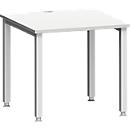 Bureau MODENA FLEX, vierkant, 4-poots vierkante buis, B 800 x D 800 x H 720-820 mm, lichtgrijs/wit aluminium