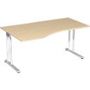Bureau PALENQUE avec extension, pieds en C, asymétrique, à gauche, l. 1800 x P 1000/800 x H 720 mm, coloris érable