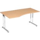 Bureau PALENQUE avec extension, pieds en C, asymétrique, à gauche, l. 1800 x P 1000/800 x H 720 mm, coloris hêtre
