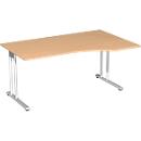 Bureau PALENQUE avec extension, pieds en C, asymétrique, extension à droite, l. 1800 x P 800/1000 x H 720 mm, coloris hêtre